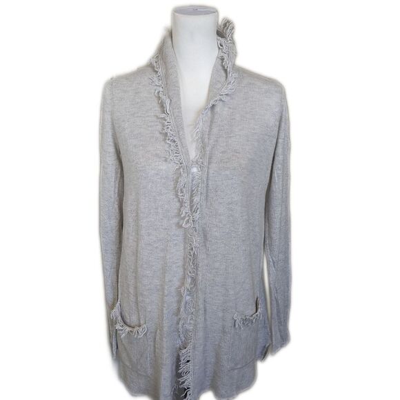 Lilly Pulitzer cashmere blend open front gray cardigan sweater with fringe S - Picture 1 of 6